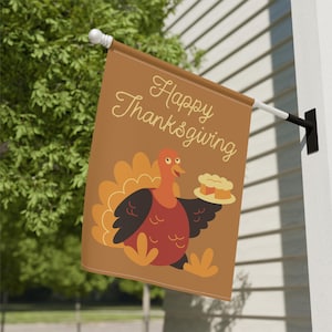 Happy Thanksgiving Turkey Garden Flag Cute Fall Yard Decor Pie-Loving Turkey Autumn Outdoor Decoration for Porch, Lawn, or Garden