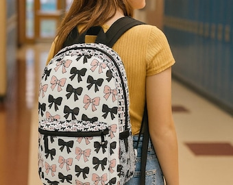 Coquette Bow Backpack For Women, Cute Kawaii Nylon Rucksack, Aesthetic Daypack With Bow Pattern Large Capacity Preppy Blue - View #11