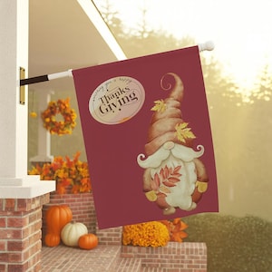 Happy Thanksgiving Gnome Garden Flag Fall Yard Decor, Autumn Gnome Outdoor Flag, Thanksgiving Porch Decoration, Rustic Harvest Lawn Banner