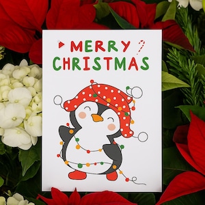 Süßer Pinguin Weihnachtspostkarten-Bundle, lustiges Gedicht auf Rückseite-Feiertags-Gruß-Karte Frohe Weihnachtskarte für Kinder und Familie entzückend unbeschwert