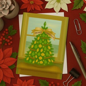 Küsten Weihnachtspostkarten-Bundle Seeglas & Muschel-Baum-Feiertags-Grußkarte-nautische frohe Weihnachten-Meerblick-vorgedruckte Nachricht