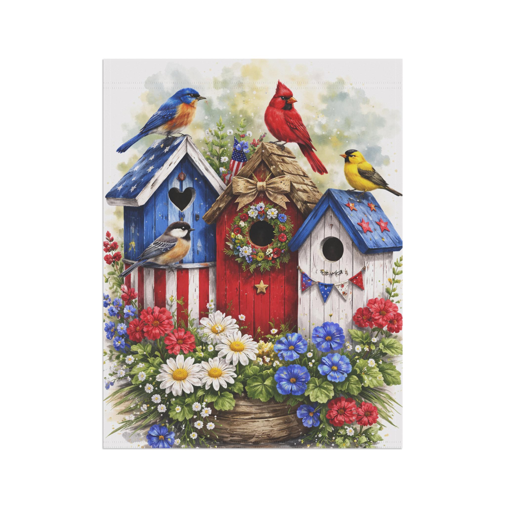Patriotic Birdhouse Garden Flag Red White Blue Americana Yard