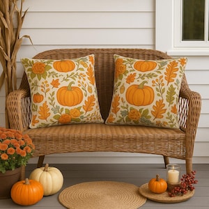 Cottagecore Pumpkin Pillow: Floral Autumn Porch Decor