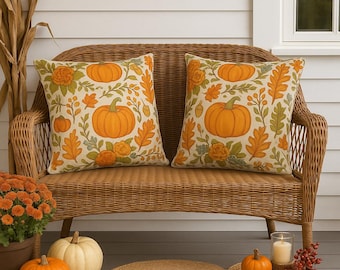 Poduszka Cottagecore Pumpkin: Kwiatowa dekoracja ganku na jesień