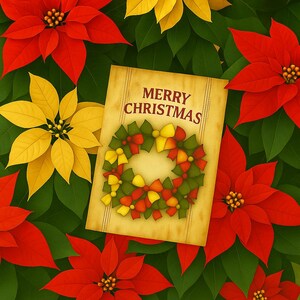 Vintage Merry Christmas Postcard Bundle with Bow Wreath Holiday Greeting Card with Rustic Charm Pre Printed Message