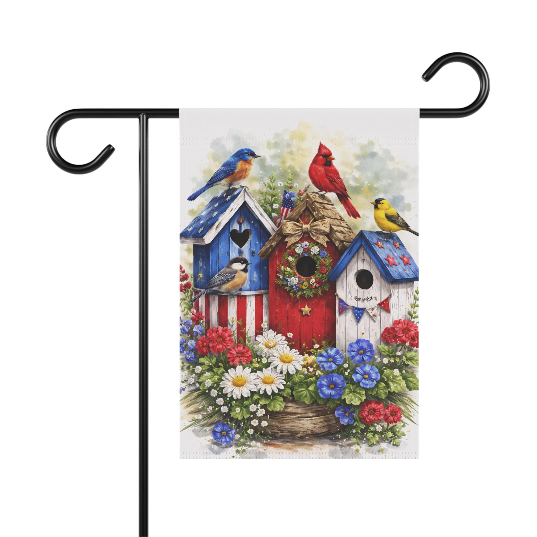 Patriotic Birdhouse Garden Flag Red White Blue Americana Yard