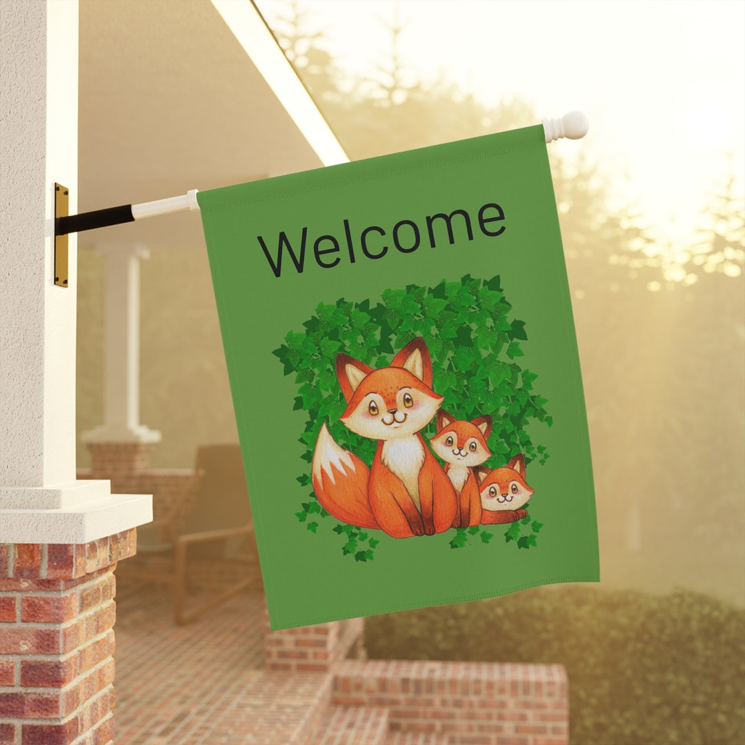 Custom Fox Family Welcome Flag: Double Sided Garden Decor - Etsy