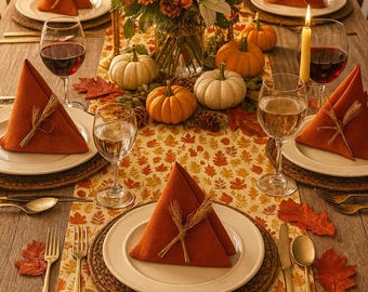 Fall Harvest Table Runner Autumn Leaf Table Decor in 2 Lengths & FabricsVntage Grandmillenial Cottagecore
