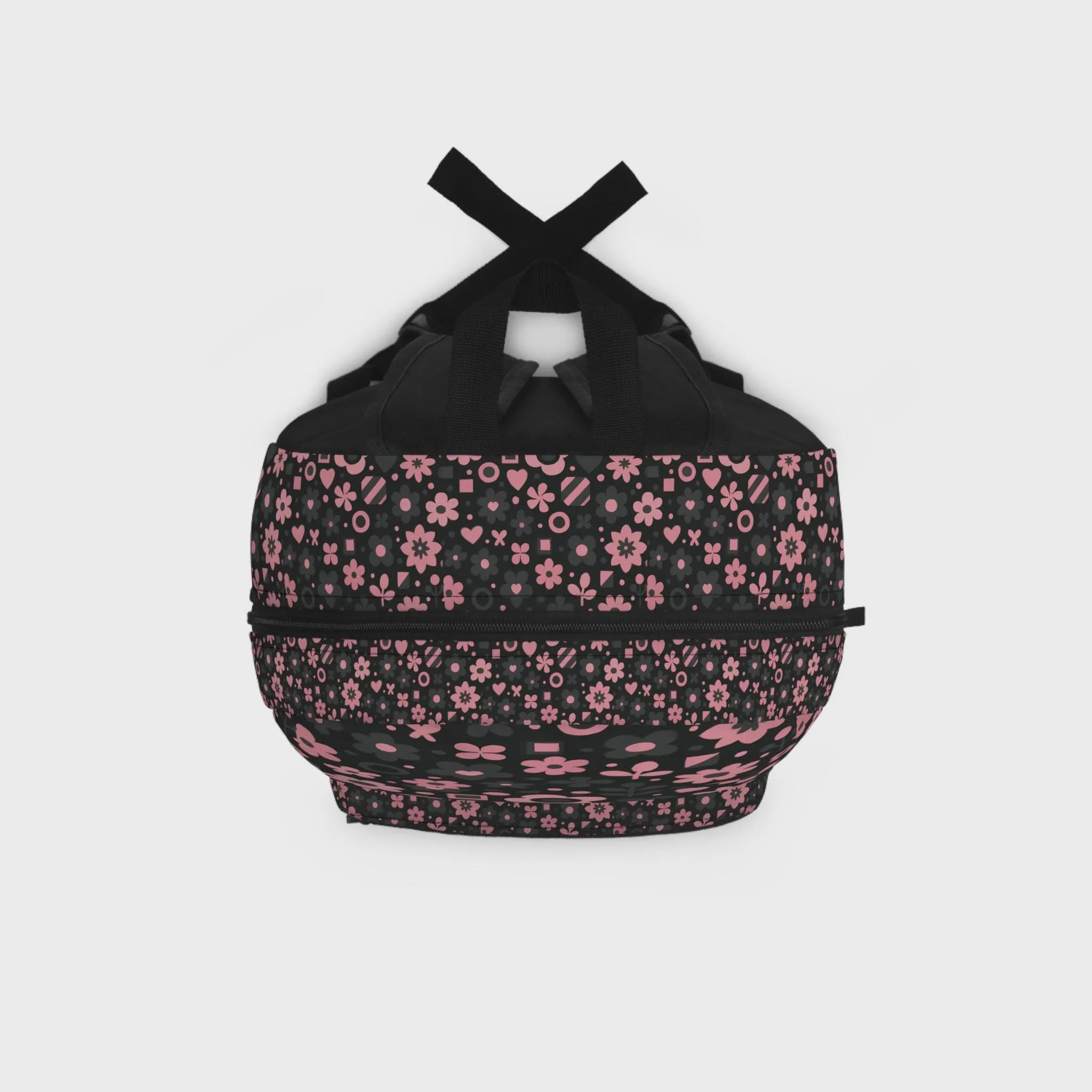 Pink and Black Floral Backpack for Teen Girls, Aesthetic 