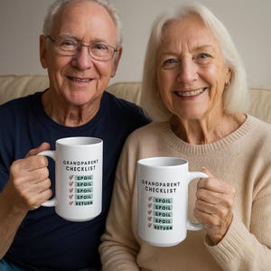 Funny Grandparent Checklist Coffee Mug Spoil Return Cute Gift for Grandma Grandpa Grandparent Gift Birth Announcement Idea