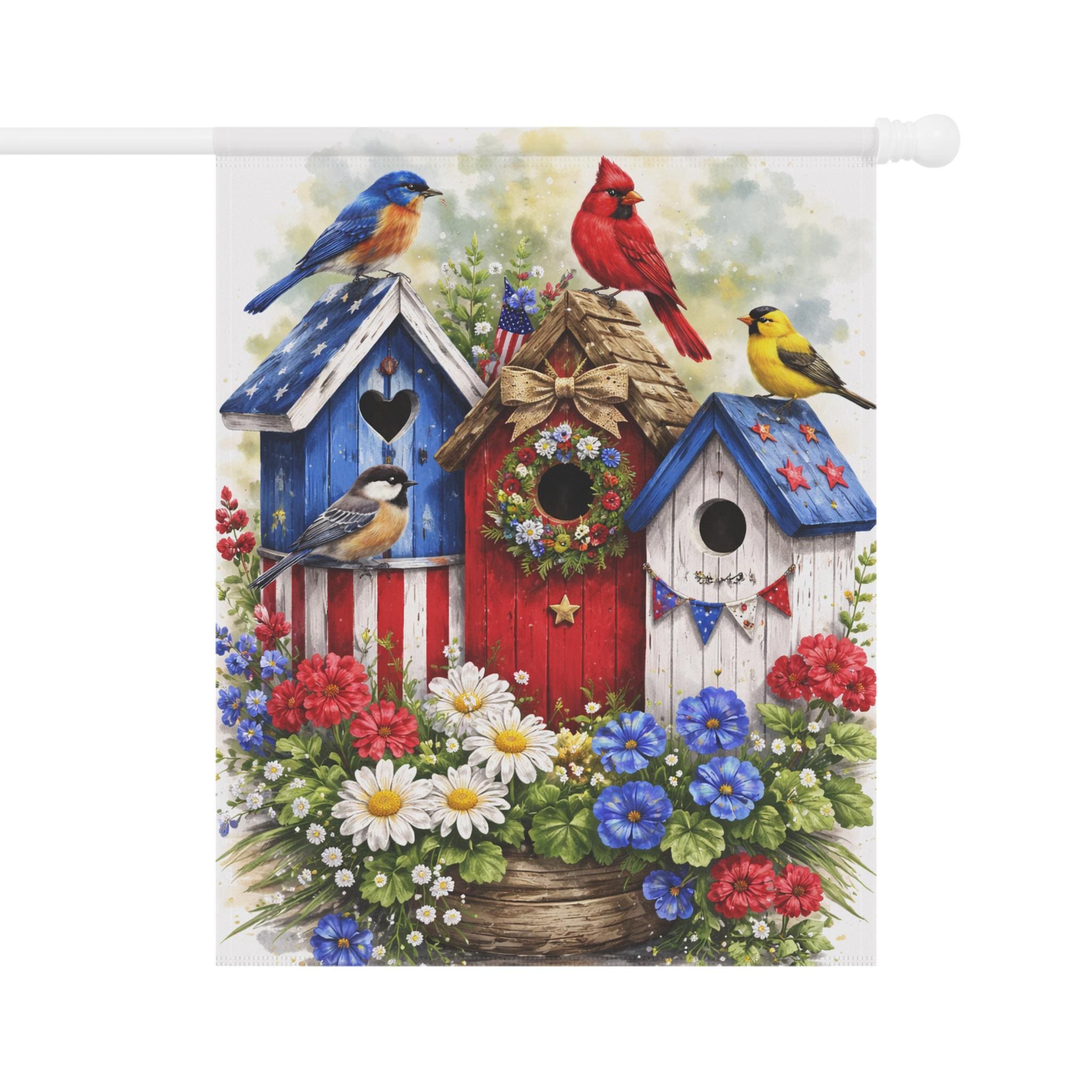Patriotic Birdhouse Garden Flag Red White Blue Americana Yard