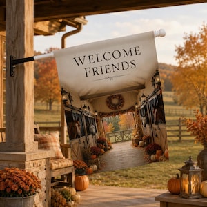 Welcome Friends Horse Barn Garden Flag Fall Ranch Porch Flag Equestrian Autumn Decor Rustic Stable Garden Flag Farmhouse Outdoor Flag