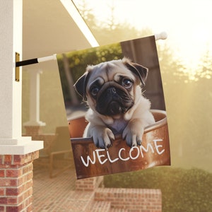 Custom Pug Welcome Garden Flag: Double Sided House Banner