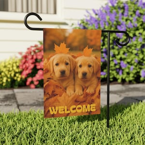 Labrador Retriever Fall Garden Flag Autumn Puppies Yard Decor Cute Dog Lover Flag for Porch  Fall Leaves Outdoor House Banner