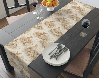 Vintage Style Spring Woodland Animal Table Runner Floral Woodland Cottage Easter Table Decor