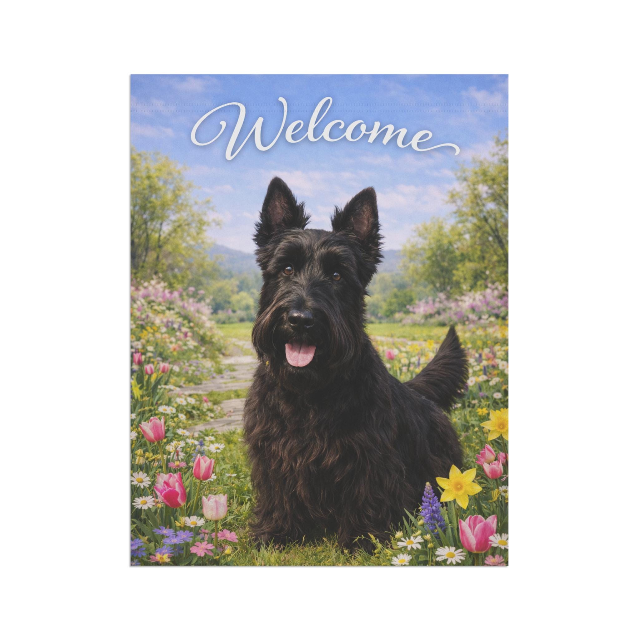 Scottish Terrier Garden Flag, Welcome Dog Yard Flag, Spring