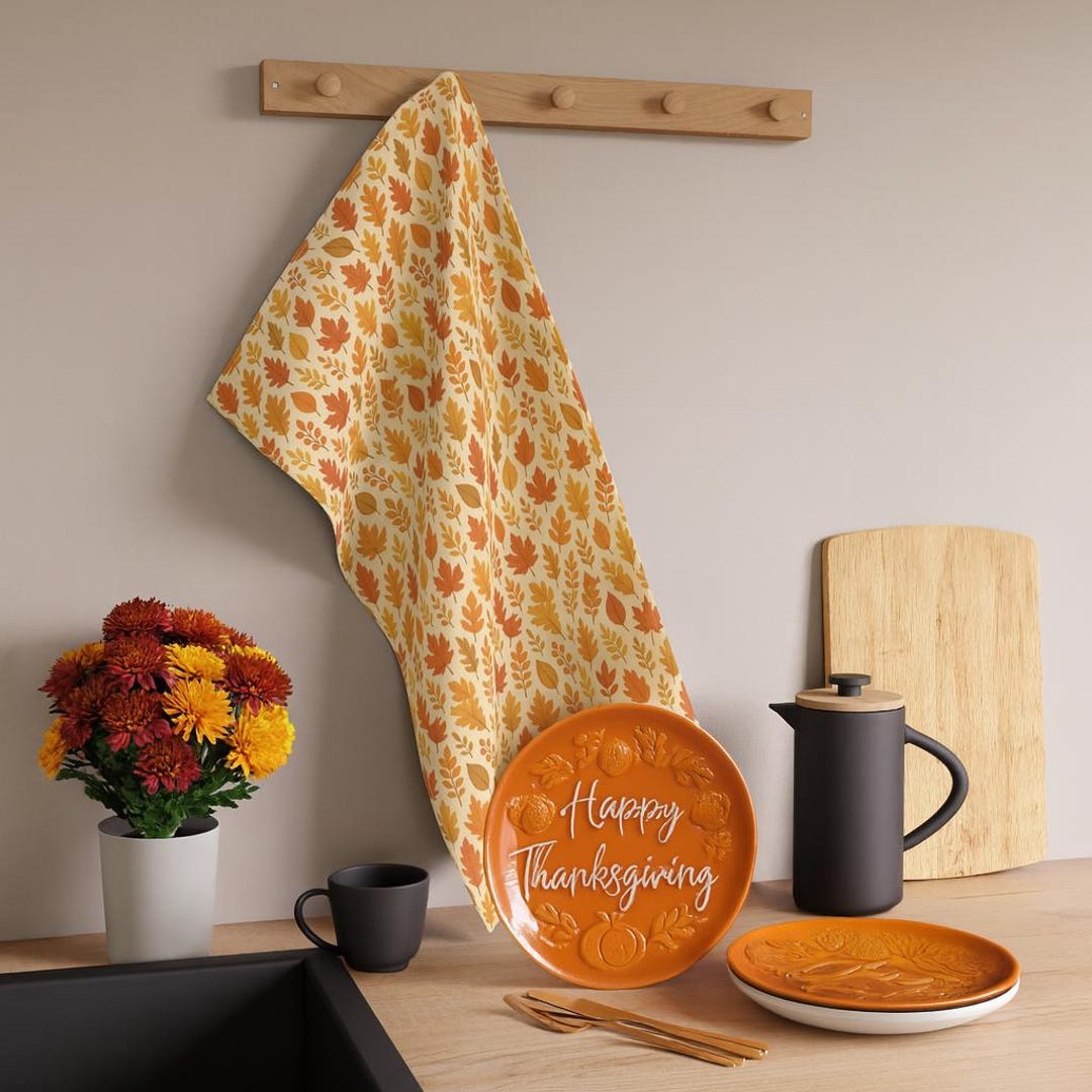 Autumn Leaves Cotton Tea Towel: Fall Harvest Kitchen Decor - Etsy