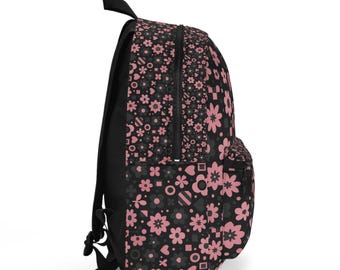 Pink and Black Floral Backpack for Teen Girls, Aesthetic  display picture 1
