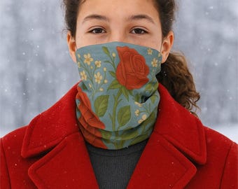 Braga de cuello de invierno con rosas rojas, bufanda floral acogedora para cubrir el rostro y lucir con estilo en climas fríos.