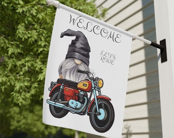 Biker Gnome Motorcycle Garden Flag: Custom Let&#39;s Ride Decor