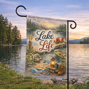 Bandera de jardín Lake Life, decoración rústica para muelles al aire libre