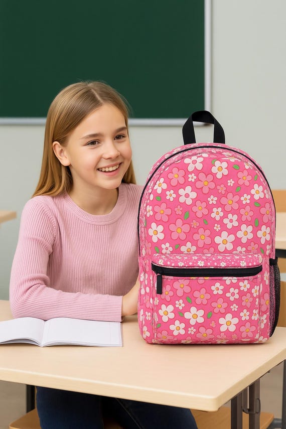 Kohl\'s Black Round Floral Vinyl Backpack with Pink & Orange Blooms Route Backpack - Floral Fiesta print – LeSportsac main image 2