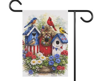 Patriotic Birdhouse Garden Flag Red White Blue Americana Yard