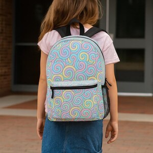 Kawaii Swirl Backpack: Pastel School Bag for Girls - Lightweight Polyester
