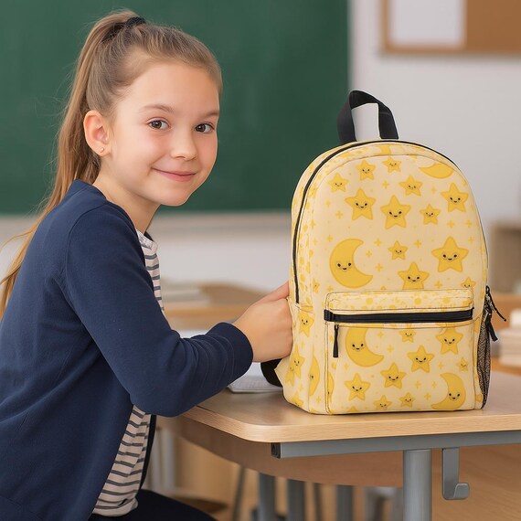 Kawaii Moon and Stars Backpack: Pastel Yellow Celestial  display picture 1