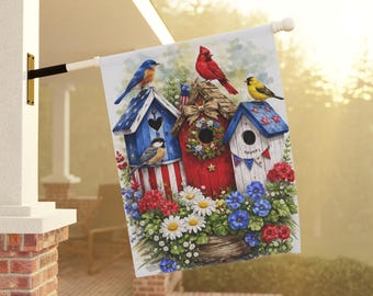 Patriotic Birdhouse Garden Flag Red White Blue Americana Yard