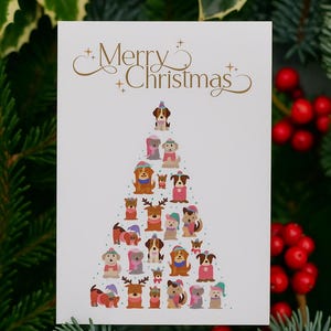 Vrolijk kerstfeest hond boom ansichtkaart bundel leuke kerstkaart voorgedrukt bericht feestelijke dierenboom ontwerp kerstkaart voor hondenliefhebbers
