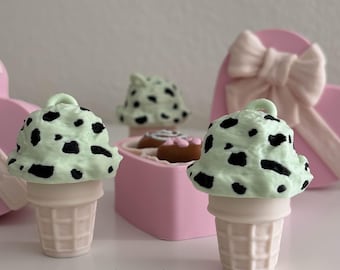 Mint Chip Ice Cream Clicker Keychain, 3D Printed Fidget Toy