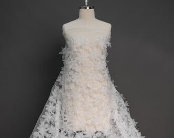 Ivory 3D Flower lace fabric, Luxury hand made beads by 3D Blossoms, French Lace, Embroidered lace, Wedding Lace, Bridal lace, Veil lace