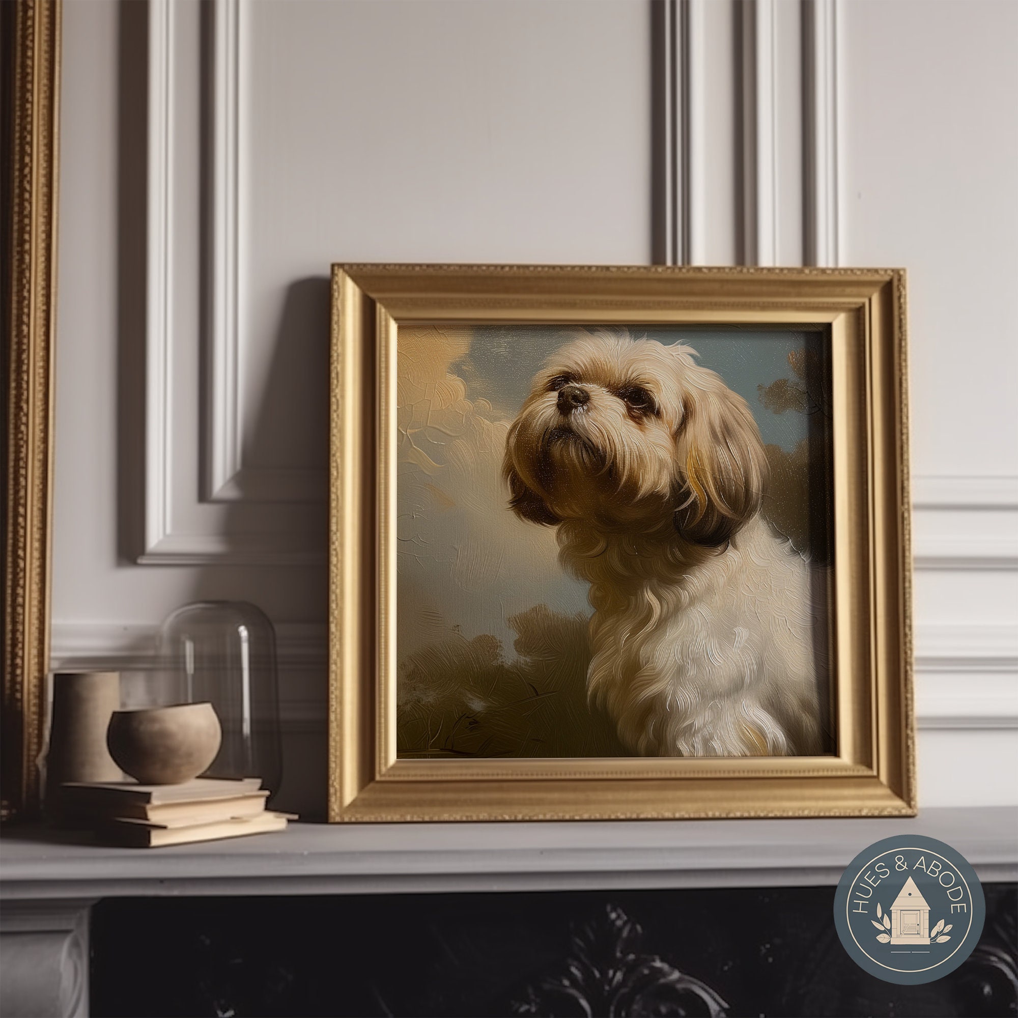 Shih Tzu Portrait Dog Painting Shih Tzu Painting Vintage Oil Painting ...