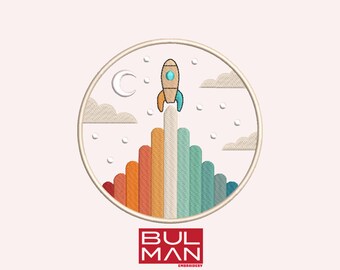Cartoon Astronaut Embroidery Design, Space Rocket (Instant Download)