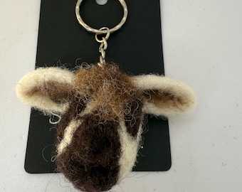 Handmade Needle Felted Sheep Keyring: Natural Wool Farm Charm