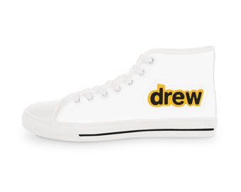 Custom Grey and White Drew High Top Converse Sneakers for Men - Handcrafted and Personalized