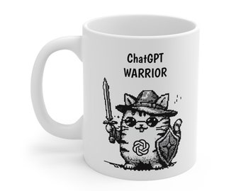 ChatGPT Warrior Cat Mug: AI Art Coffee Cup (11oz 15oz)