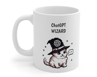AI Cat Wizard Mug: ChatGPT Coffee Cup, Magical Gift
