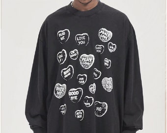 Hearts Print Crewneck Sweatshirt: Unisex Organic Cotton Pullover
