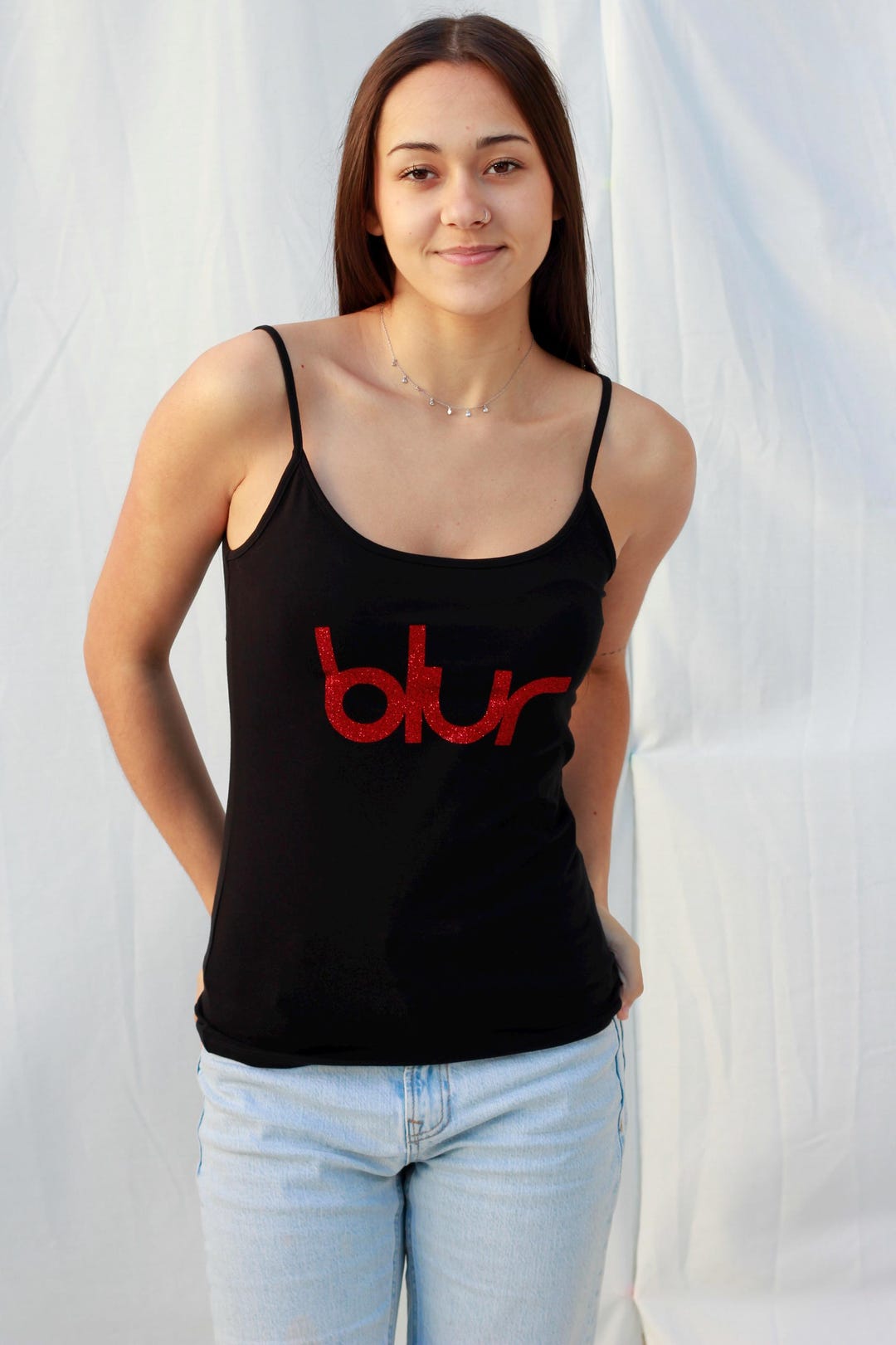 Blur-inspired T-shirt, Vintage 90s, Glitter Red Logo Shirt