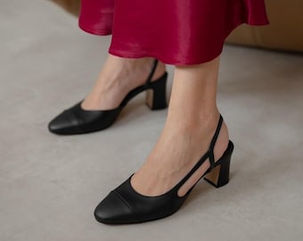 Chaussures femme en cuir véritable noir, chaussures en cuir de haute qualité, talons normaux, excellentes chaussures en cuir véritable, chaussures délicates, cadeau de luxe pour elle