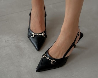 Chaussures femme en cuir verni noir, chaussures en cuir de haute qualité, talons aiguilles, excellentes chaussures de haute qualité, chaussures délicates, cadeau pour elle