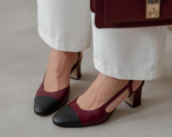 Chaussures femme en cuir véritable bordeaux, chaussures en cuir de haute qualité, talons normaux, chaussure en cuir véritable, chaussures délicates, cadeau de luxe pour elle