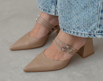 Chaussures femme en cuir véritable Skin, Chaussures en cuir de haute qualité, Talons normaux, Cuir véritable de haute qualité, Chaussures délicates, Cadeau de luxe pour elle