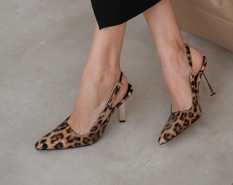 Leopard Design Leder Frauen Schuh, hochwertige Lederschuhe, High Gold Heels, hochwertige ausgezeichnete Schuh, zierliche Schuh, Geschenk für sie