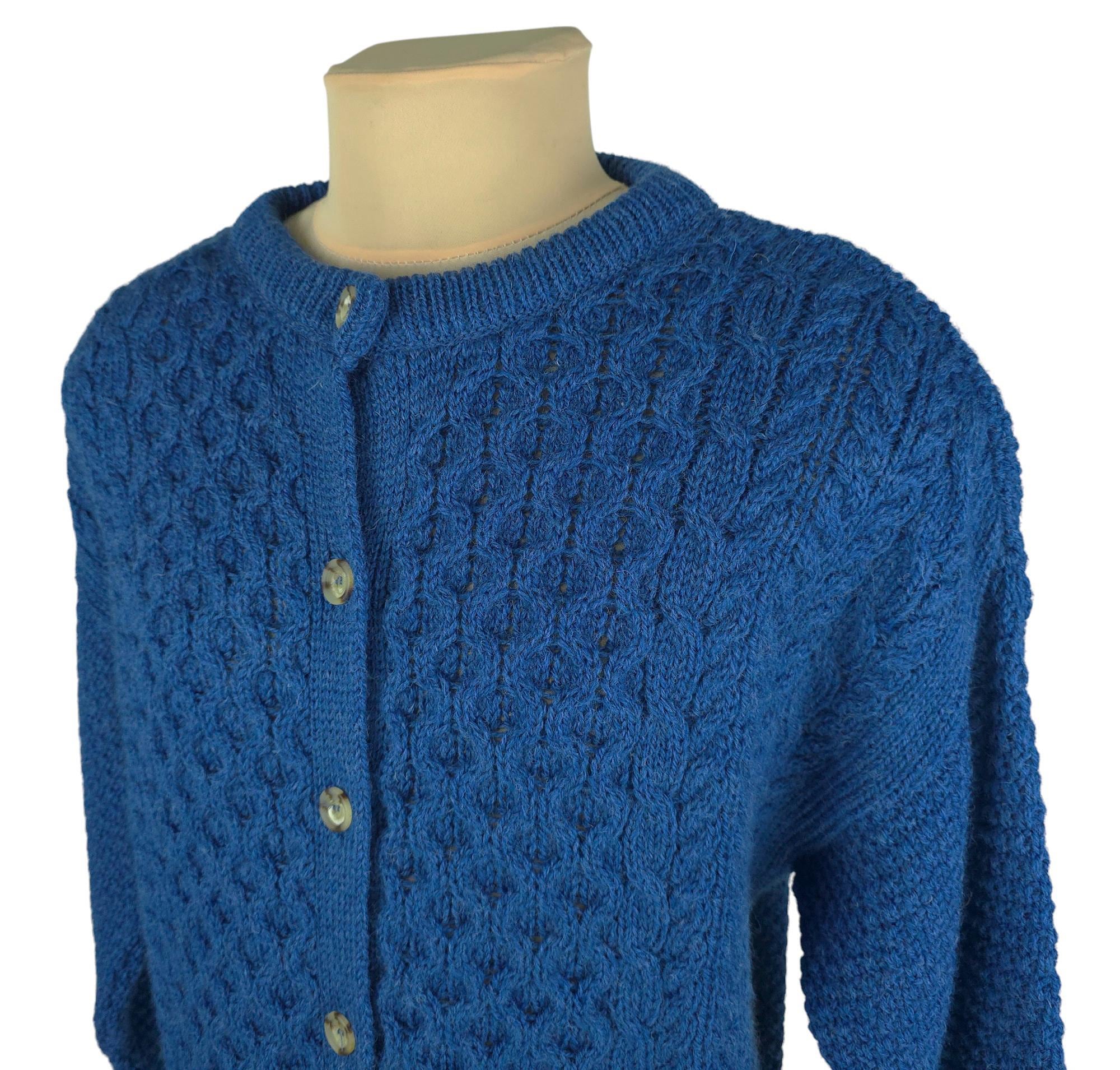 Highland Home Industries Womens Blue Wool Cable Knit Cardigan Size