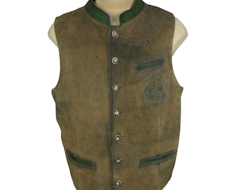 Kamizelka męska Vintage Alpin z brązowej skóry zamszowej, bawarskiej trachten, Oktoberfest, rozmiar L