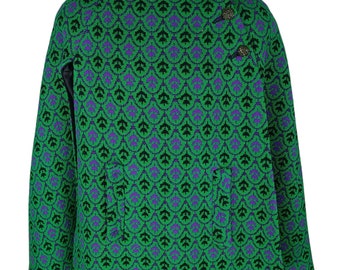 Vintage 1960s Brynkir Womens Green Tapestry Wool Short Cape Coat One Size (S/M/L) Rare Made in Wales