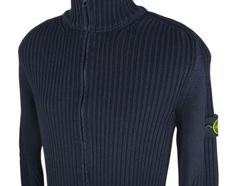 Stone Island Archive 2004 Cardigan Size L Heavy Knit Cotton Gray Sweater Vintage